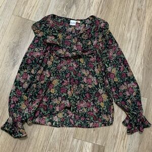 Vintage 90s Dark Fairy Grunge Romantic Ruffly Sheer Floral Blouse Top Large